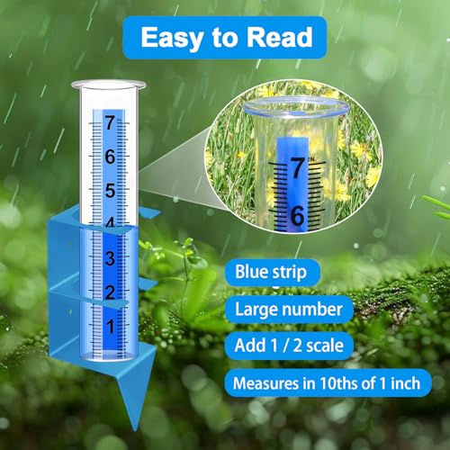 Rain Gauge Outdoor, 7" Capacity Large Rain Gauge Outdoors (Blue) - color: Blue
