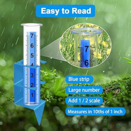Rain Gauge Outdoor, 7" Capacity Large Rain Gauge Outdoors (Blue) - color: Blue