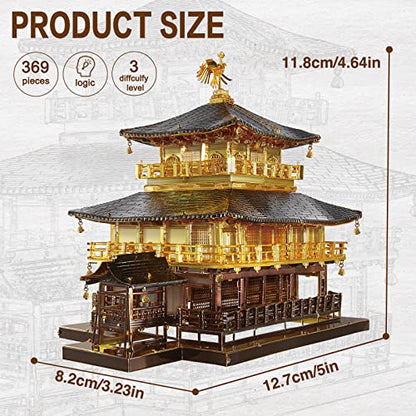 Piececool 3D Metal Model Kits for Adults, Kinkaku-ji Golden Pavilion Model Building Kits, Challenging 3D Puzzles for Stress Relief DIY Craft Kits - style: Kinkaku-ji