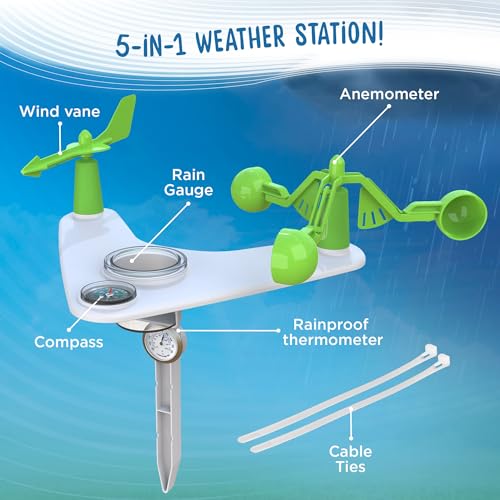 Thames & Kosmos Weather & Climate Lab STEM Experiment Kit, 5-in-1 Meteorology Station w/Wind Vane, Compass, Rain Gauge, Anemometer & Thermometer for Ages 6+, Includes Stake for Outdoor Use