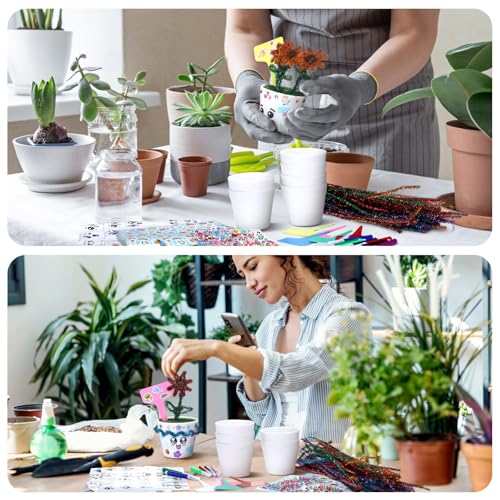 Funnymoom 36 Pcs Paintable Flower Pots Kit, Back to School Craft Kit - style: Cute