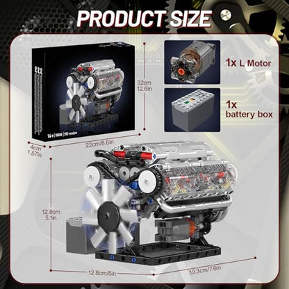 Nueris Mini V8 Engine Model Sets - 535 PCS DIY Building Toys Car Motor Kits That Runs - Gift Idea for Adults Boys Girls for Mechanic Engineering Construction - style: 10088