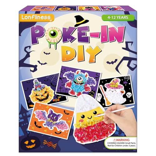 Lonfliness 8 Pcs Halloween Poke in Craft Kits for Kids Mess Free DIY Art - style: Halloween