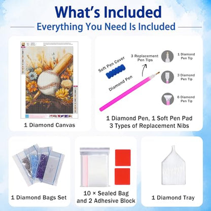 AUKELHJ Diamond Art Kits for Adults, Baseball Diamond Painting, 12x16 Inch - color: 16-Baseball, size: 12X16 inch