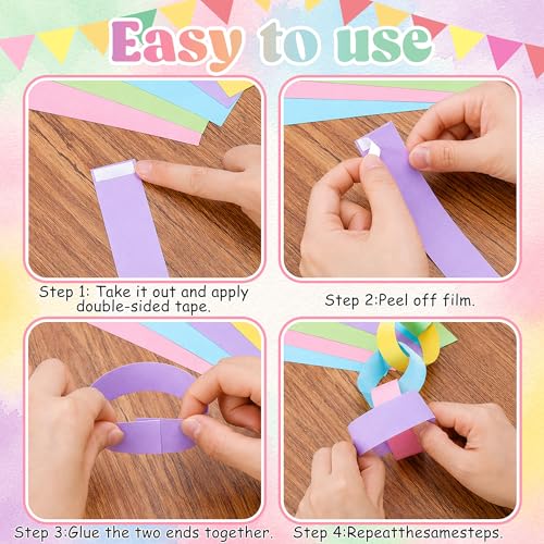 1000 Sheet Macaron Paper Chain Strips and 65 ft Gold Star Garland Set - color: Macaron-1000Pc
