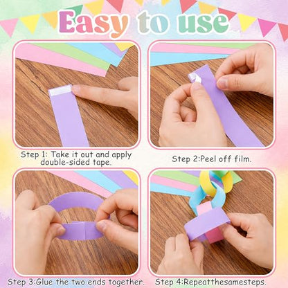 1000 Sheet Macaron Paper Chain Strips and 65 ft Gold Star Garland Set - color: Macaron-1000Pc