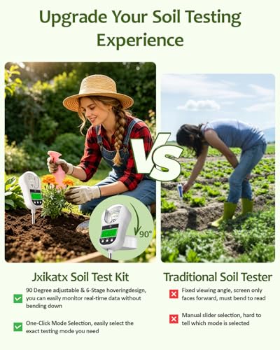 7-in-1 Soil Test Kit, Soil Moisture Meter/pH Meter/Light Intensity/Fertility/Air & Soil Hygrometer Temperature with Large Dual Display for Garden,Lawn, Farm, Indoor Outdoor Plants-Warm White