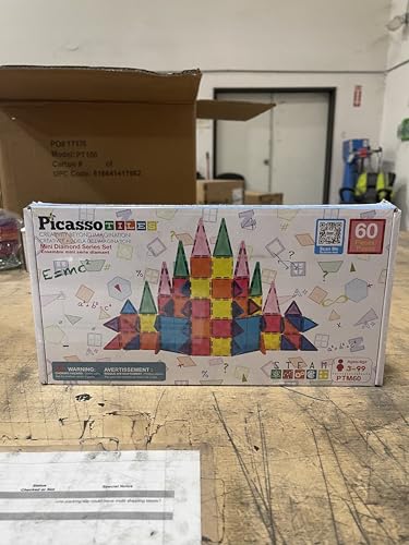 PicassoTiles 60 pcs Mini Magnetic Tiles Magnet Toys Travel-Friendly On-The-Go Building Blocks for Kids Compact Lightweight Creative playset Preschool Montessori Early Learning STEM Kids Toy Ages 3+. - color: 60pcs Mini