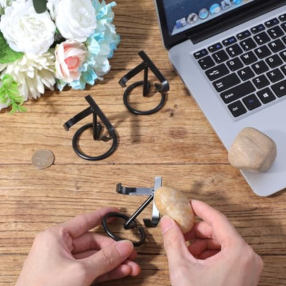 12 Pcs Metal Crystal Heart Stone Stand Crystal Ball Holder Rock Display Stand Mineral Specimen Display Easel Holder for Gemstones Fossils Agate Slabs Plates (Black, 2 x 2.36 x 2.44 Inch)