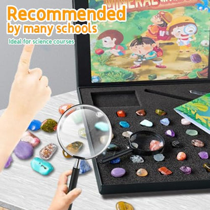 43 Pieces Rock Kit for Geology Enthusiasts | Rock Collection with Mineral Testing Tools, Crystal Geode Display & Volcanic Samples | Beginner to Advanced Specimen Study