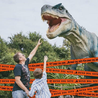 Nuanchu 2 Rolls 3'' x 98 Feet Dino Dig Site Caution Tape Party Decorations - style: Orange Dino Dig Site Caution