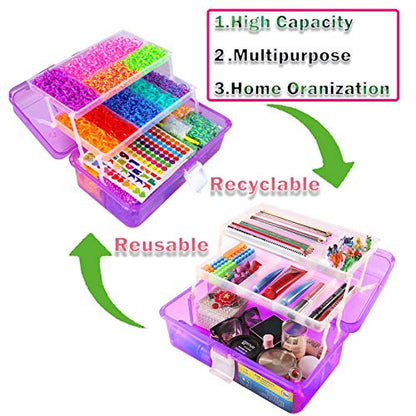 YITOHOP 15000+ Rubber Loom Bands, Mega Rubber Bands Bracelet Kit,Loom Bracelet Making Kit with 3 Layer Container,30 Colors,380 Beads,30 Charms,Clips, Hooks Tools for DIY Art Holiday Gift - color: purple