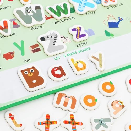 78 PCS Magnetic Letters and Numbers, Uppercase and Lowercase Magnetic Alphabet Letters Book, Anti-Lost Travel ABC Learning Toys, Animal Shaped Wood Educational Set for Kids 3-5 - color: B