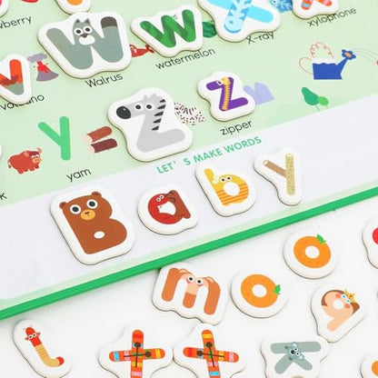 78 PCS Magnetic Letters and Numbers, Uppercase and Lowercase Magnetic Alphabet Letters Book, Anti-Lost Travel ABC Learning Toys, Animal Shaped Wood Educational Set for Kids 3-5 - color: B