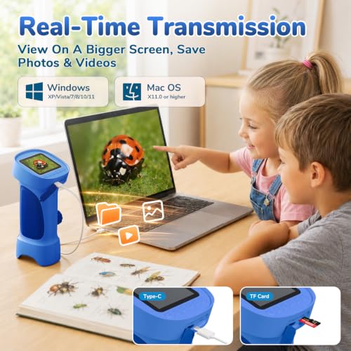 1000X Handheld Digital Microscope for Kids with 2.4" IPS Screen (Blue) - color: Blue