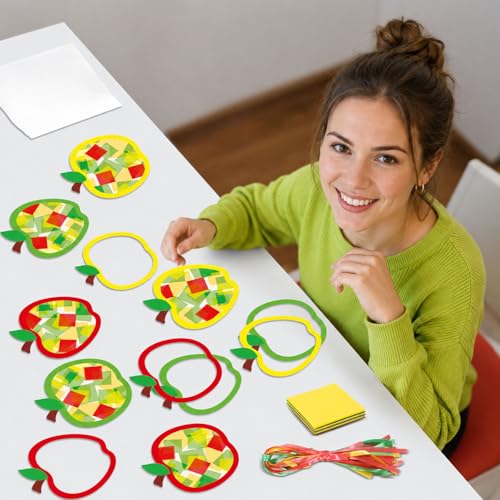 Qyeahkj 36 Set Fall Apple Suncatchers Crafts for Kids DIY Autumn Window Tissue Paper Craft Kit Hanging Decor for Back to School Home Activity Art Project Birthday Party Favor Gift - style: Fall Apple