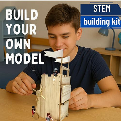 PATHFINDERS STEM Kit – Medieval Siege Tower with Catapult | Wooden Building Kit for Teens and Adults | Engineering & Physics Toy | Hands-On STEM Project