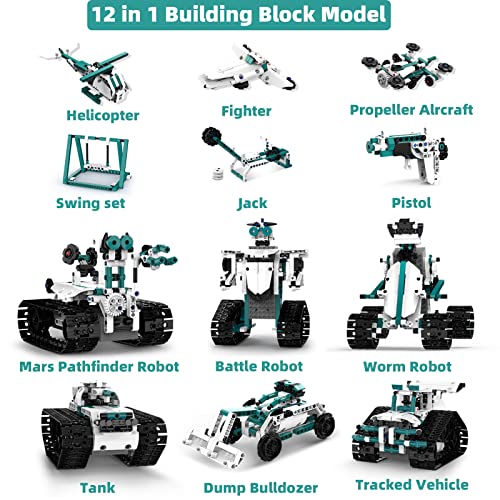 12 in 1 Robot Building Set with RC & APP for Boys Kids Age 8-14 - color: 12in1 Robot