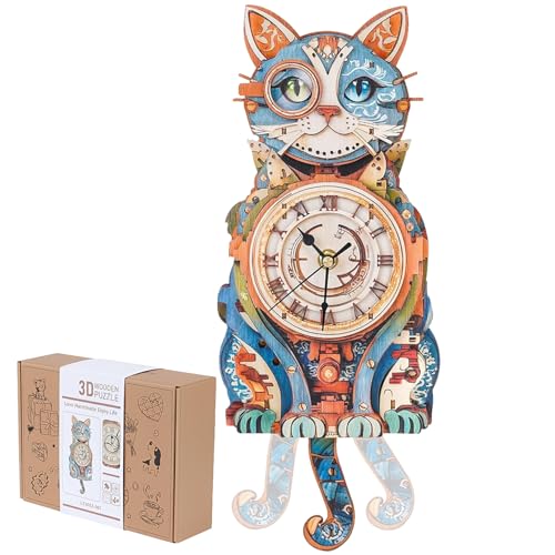 3D Puzzles for Adults, Cute Cat Clock 3D Wooden Puzzles Cat Puzzle Clock Kits for DIY Christmas Birthday Gift for Women Mom Men Home Decor Holiday - color: Cute Cat
