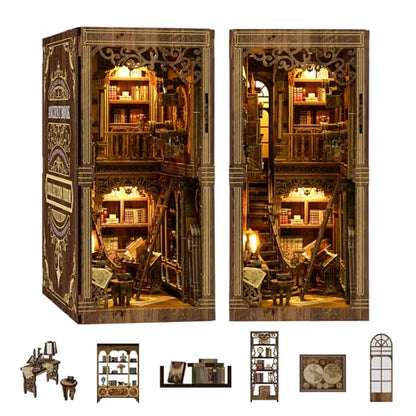DIY Ancient Library Book Nook Kit, Wooden 3D Puzzle with LED Light, Miniature Bookshelf Model, Cultural Decor for Adults, 411 Pieces (Ancient Library) - style: Ancient Library