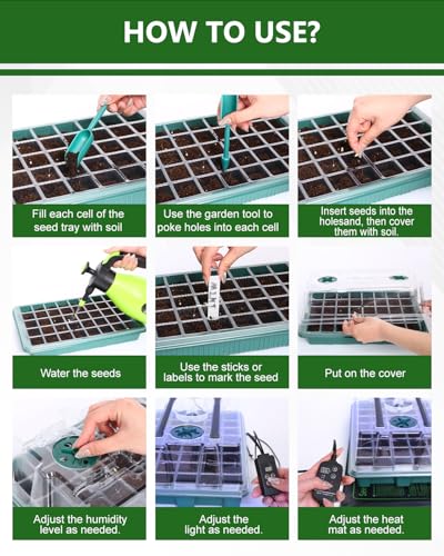 joyhalo 40 Cell Seed Starter Kit with Grow Light and Heating Mat - size: 40 Cell