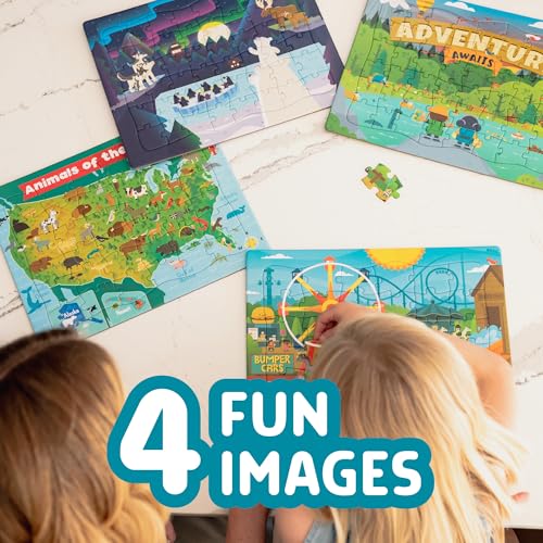 Chuckle & Roar Puzzles for Kids Ages 4-6, Portable Tray, 4 Pack, 36 & 48 Pc
