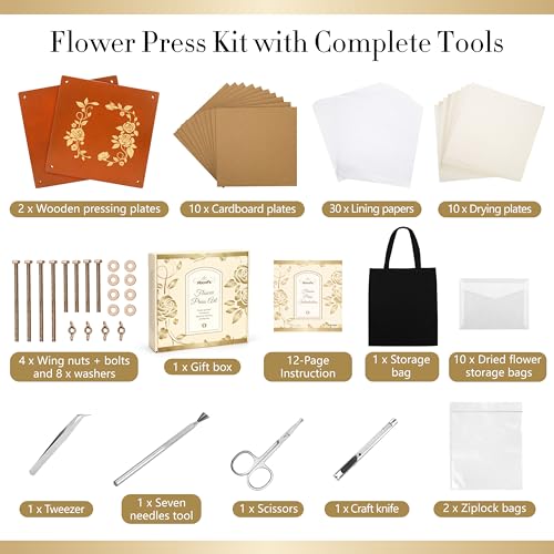 Aboofx Flower Press Kit for DIY Journal Bookmark Frame, 10" x 10" 10 Layers Wood Flower Pressing Kit with Storage Bags for Dried Flowers Plant Wedding Bouquet Preservation Kits, Gift for Craft Lovers - size: 10"x10"