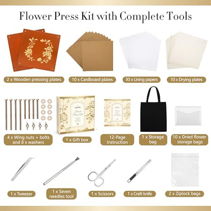 Aboofx Flower Press Kit for DIY Journal Bookmark Frame, 10" x 10" 10 Layers Wood Flower Pressing Kit with Storage Bags for Dried Flowers Plant Wedding Bouquet Preservation Kits, Gift for Craft Lovers - size: 10"x10"