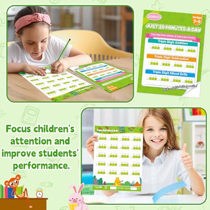 Addition and Subtraction Workbook Triple Digit Math Practice Worksheets for 2nd 3rd Grade, Addition&Subtraction Worksheets One Page A Day Math for Ages 6-9, Math Repetition Exercise Daily, 56 Pages - style: Level 4（Addition and Subtraction）
