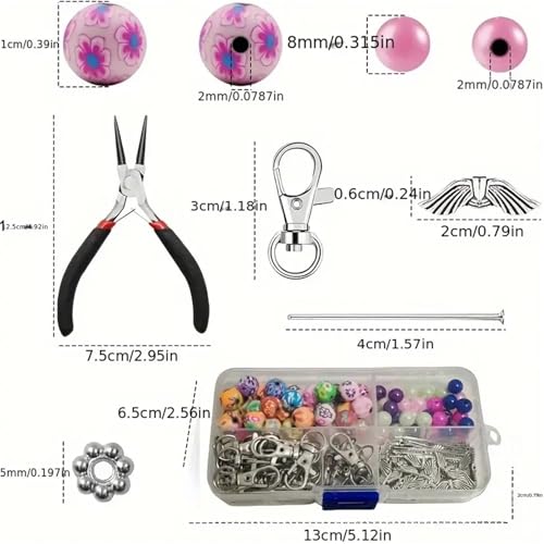 Metacipher 180Pcs DIY Angel Keychain Making Kit with Beads & Pliers - color: Flowers Beads