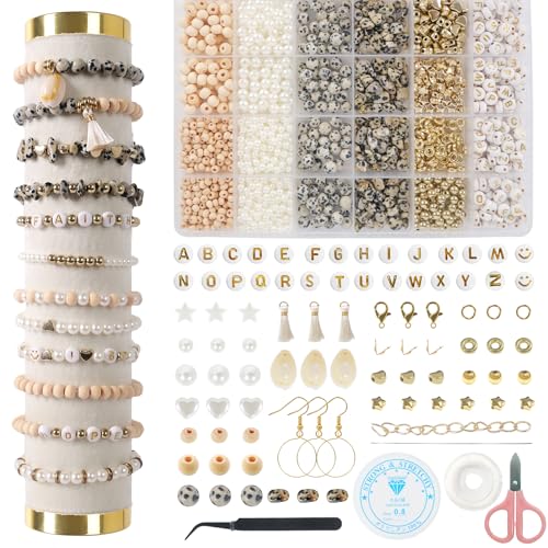 Jewelry Making Supplies Kit, Bracelet Making Kit, Natural Stone Beads - color: Dalmatian Jasper