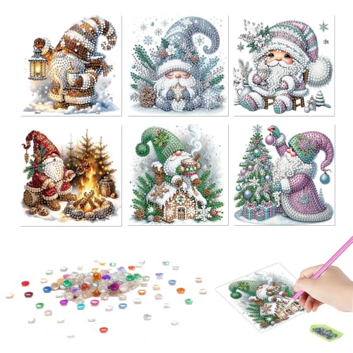 DDGYP 6pk Gnomes Diamond Art Cards w/Envelopes, DIY Xmas Kit for Adults - color: Dwarf 3