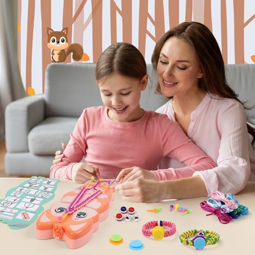 FUNiOi Bracelet Making Kit for Girls 8-10 12 Year Old - DIY Friendship Bracelets Crafts Toys for Kids Ages 6, 7+, Cool Birthday Gift Idea - Cute Squirrel Appearance Bracelet String Maker - size: Friendship Bracelet Kit