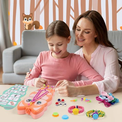 FUNiOi Bracelet Making Kit for Girls 8-10 12 Year Old - DIY Friendship Bracelets Crafts Toys for Kids Ages 6, 7+, Cool Birthday Gift Idea - Cute Squirrel Appearance Bracelet String Maker - size: Friendship Bracelet Kit