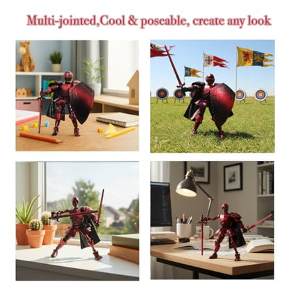 T13 Medieval Skeleton Knight Action Figure, DIY Model Kit (Red) - color: Red