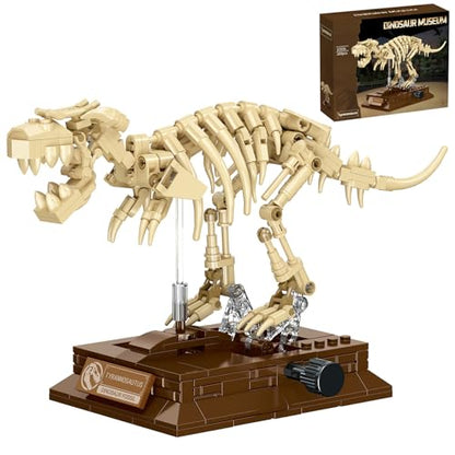 Tyrannosaurus Rex Fossil Building Block Set – Dinosaur Skeleton Model with Museum-Style Display Base