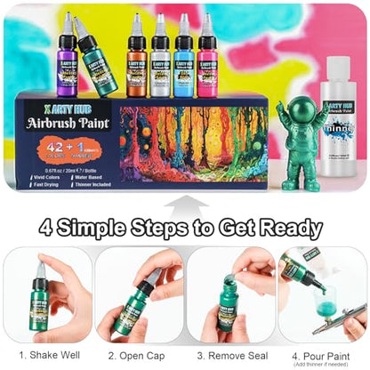 Airbrush Paint Set, 42 Acrylic Paints with 4.05 fl oz Thinner - color: 42 colors with 4.05 fl oz thinner