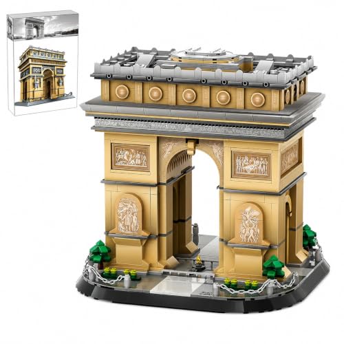 Arc De Triomphe Paris Architecture Building Block Set 1399 Pcs Famous France Landmark Model Kit for Adults & Teens Historical European Construction Project Home Office Desk Decor Display Gift - color: Tan
