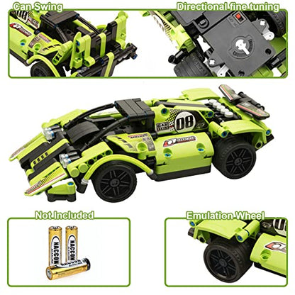 GAMZOO STEM Building Toys for Kids with 2-in-1 Remote Control Racer Snap Together Engineering Kits Early Learning Racecar Building Blocks - Best Gift for 6 7 8 9＋Year Old Boys and Girls - color: Green