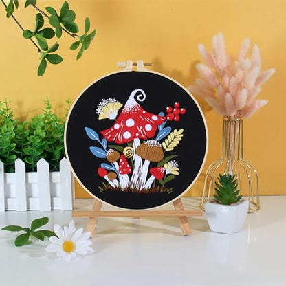 Smart-Feather 3 Sets Mushroom Embroidery kit for Beginners, Hand Embroidery Kits for Adults with Hoop, DIY Art Project Craft Kit (Mushroom) - style: Mushroom