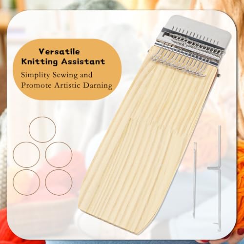 Wood Knitting Loom Kit - Mini Weaving Frame with Hook Rubber Bands for DIY Weaving, Mending Jeans, Repair Clothes, Making Scarves Tapestries（9.2 x 3 x 0.8 Inch）