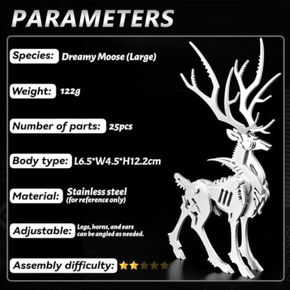 FILASLFT 3D Metal Puzzles for Adults,Mechanical Model Kit Larger Elk - color: B1-big Elk-silvery