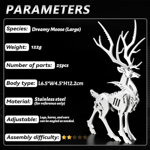 FILASLFT 3D Metal Puzzles for Adults,Mechanical Model Kit Larger Elk - color: B1-big Elk-silvery
