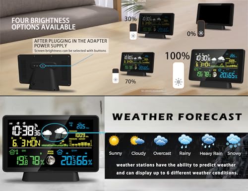 Wireless Rain Gauge and Weather Station, Digital Rain Gauge Outdoor Home Weather Stations with Thermometer, Hygrometer, Atomic Clock, Forecast and Barometer, Weather Station with Rain Gauges