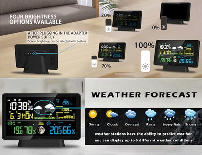 Wireless Rain Gauge and Weather Station, Digital Rain Gauge Outdoor Home Weather Stations with Thermometer, Hygrometer, Atomic Clock, Forecast and Barometer, Weather Station with Rain Gauges