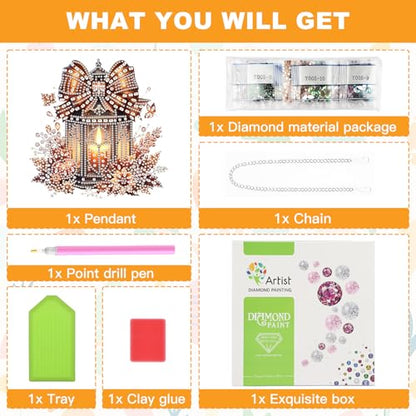 NAIMOER Fall Diamond Art Hanging Kits for Adults, Lantern 5D Special Shaped Rhinestone, DIY Acrylic Diamond Art Painting Window Pendants Home Garden Wall Hanging Ornament Kits, Double Sided - color: Lantern