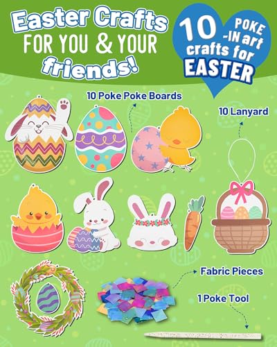 ATFUNSHOP 10 Packs Poke in Crafts Art Easter Basket Stuffers, Mess Free Kids Paper Activites, Easter Gifts for Boys and Girls 4 5 6 7 8 9 Years Old, DIY Eggs & Bunny Toys - color: 4. Easter