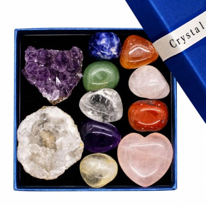 Crystals and Healing Stones, Chakra Stones, Crystal Set, Crystal Gift Box - size: Amethyst Cluster & Geode Set