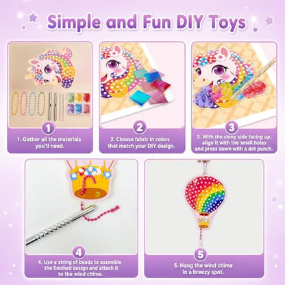 Juloviy Poke-in Art, DIY Poke Art Craft Kit for Kids Ages 6+, Fabric Poking Set with Wind Chime Decorations, Mess-Free Creative Toy for Children