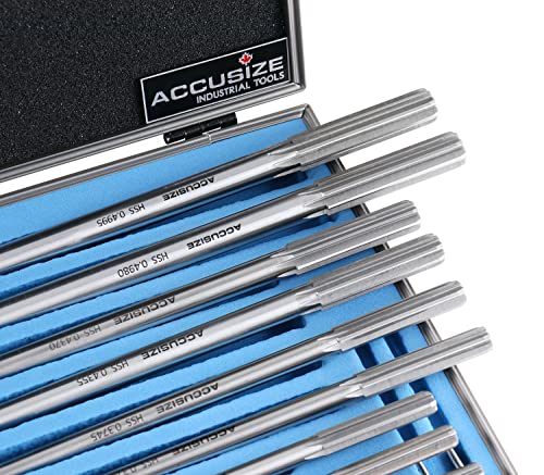 Accusize Industrial Tools Dowel Pin Reamer Size: 0.1230" Thru 0.4995", HSS M2 Premium Chucking Reamer Set, Right Hand Cut, 14 pcs Set, 5528-ST00 - size: 0.1230" thru 0.4995"